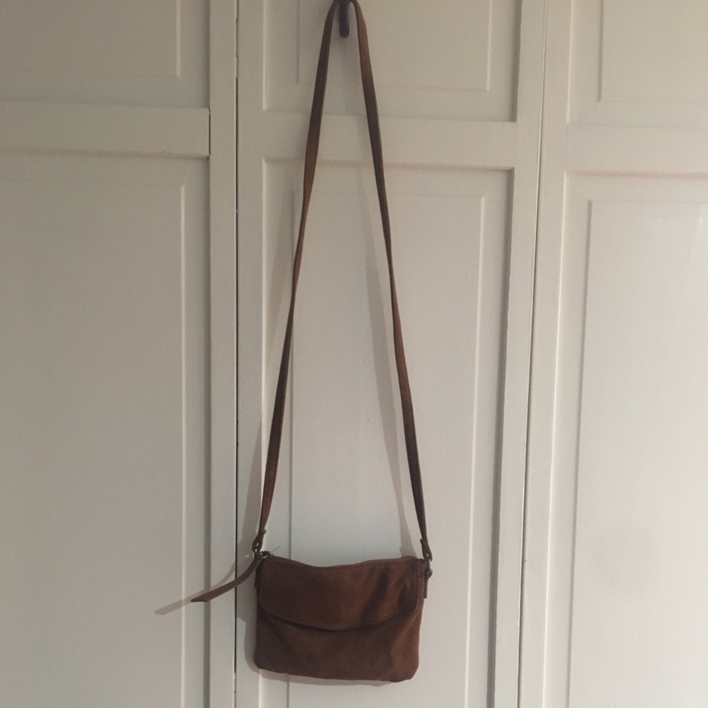 Crossbody tan velour purse